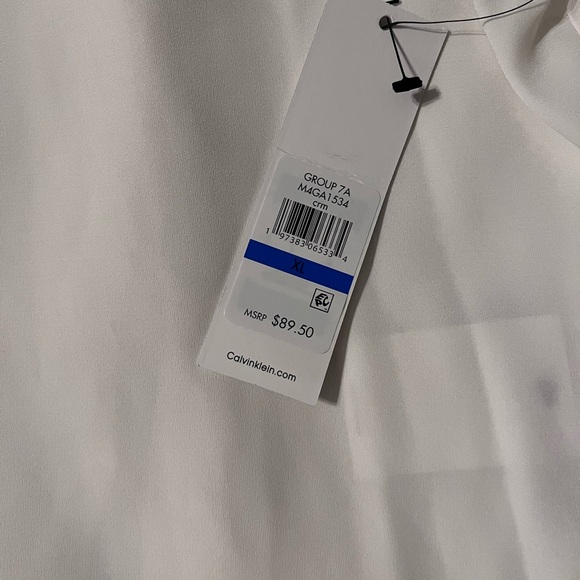 Calvin Klein White‎ Blouse with Black Trim | Chic Professional Top - Picture 3 of 5